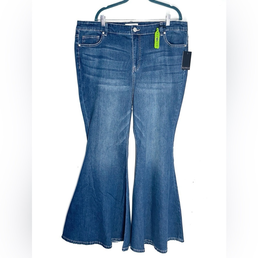 Eloquii Classic Blue Classic Fit Bell Bottom Flare Leg Jeans Plus Size 20 NEW - Picture 3 of 16